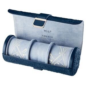 WOLF x Liberty JAll Over Lanthe Triple Watch Roll in Navy Embossed, 381551